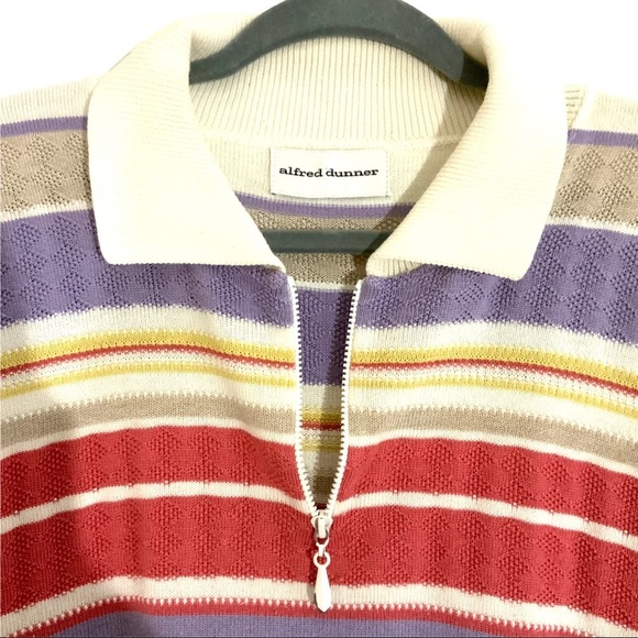 Alfred Dunner Knit Half Zip Colorful Stripe Short Sleeves Sweater Top Small 70s - Picture 8 of 10